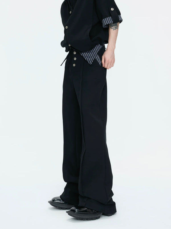 Layered Stripe Short-Sleeve Shirt Set — Black - Pants - Edition 1 — detail