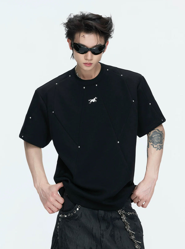 Studded Deconstructed Boxy T-Shirt — Black - Top — styling view 2