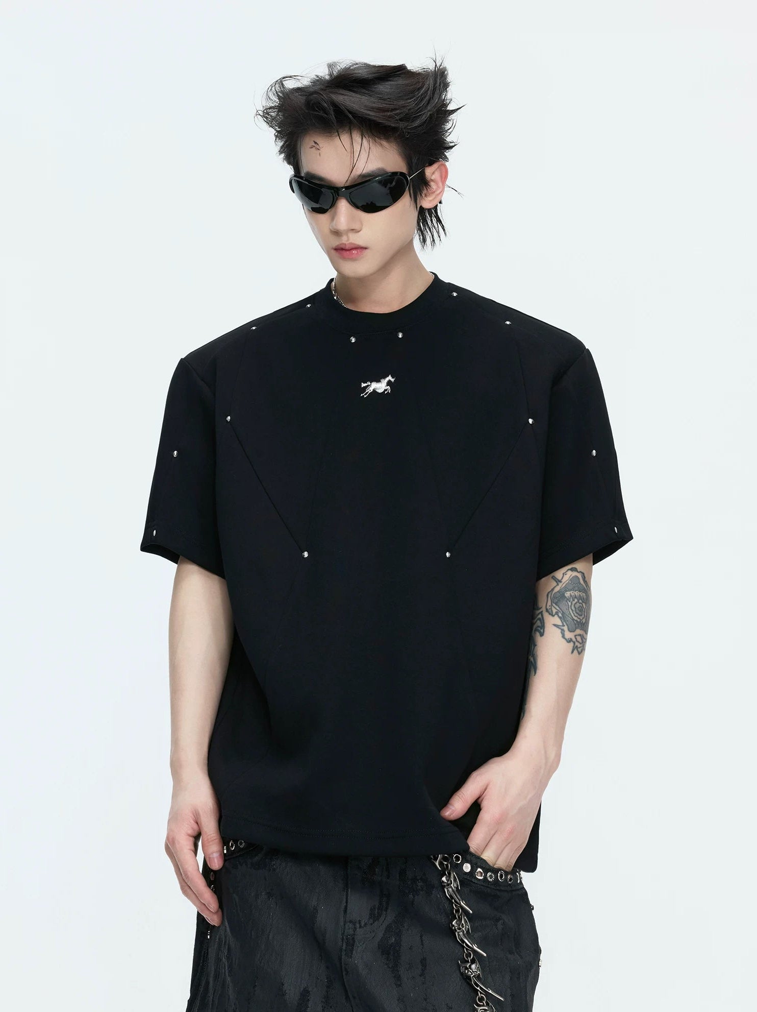 Studded Deconstructed Boxy T-Shirt 서브 이미지