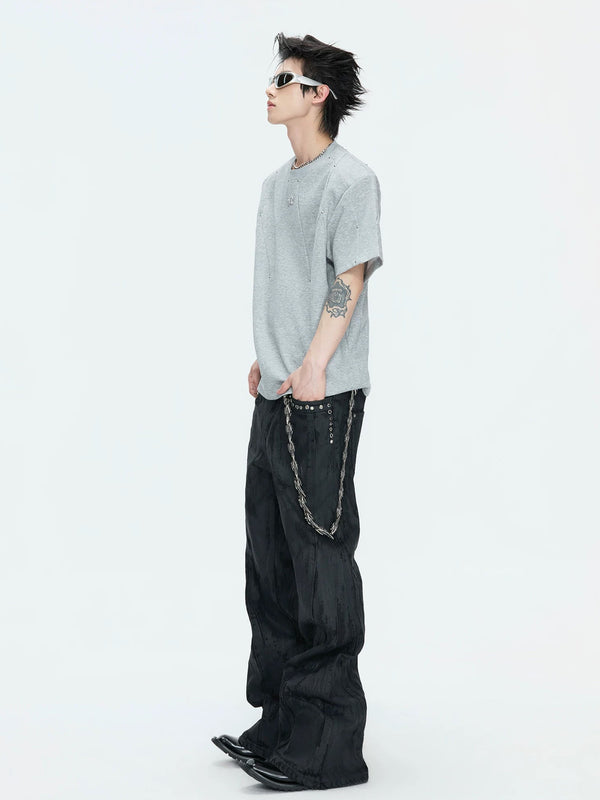 Studded Deconstructed Boxy T-Shirt — Gray - Top — styling view 2
