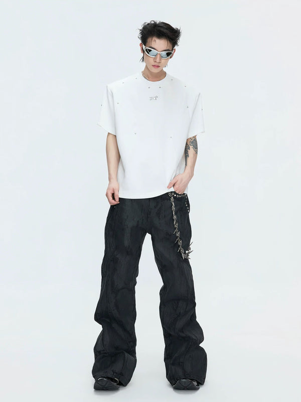Studded Deconstructed Boxy T-Shirt — White - Top — styling view 1