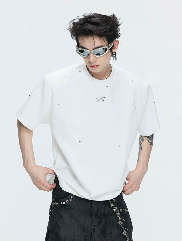 Studded Deconstructed Boxy T-Shirt — White - Top — styling view 3