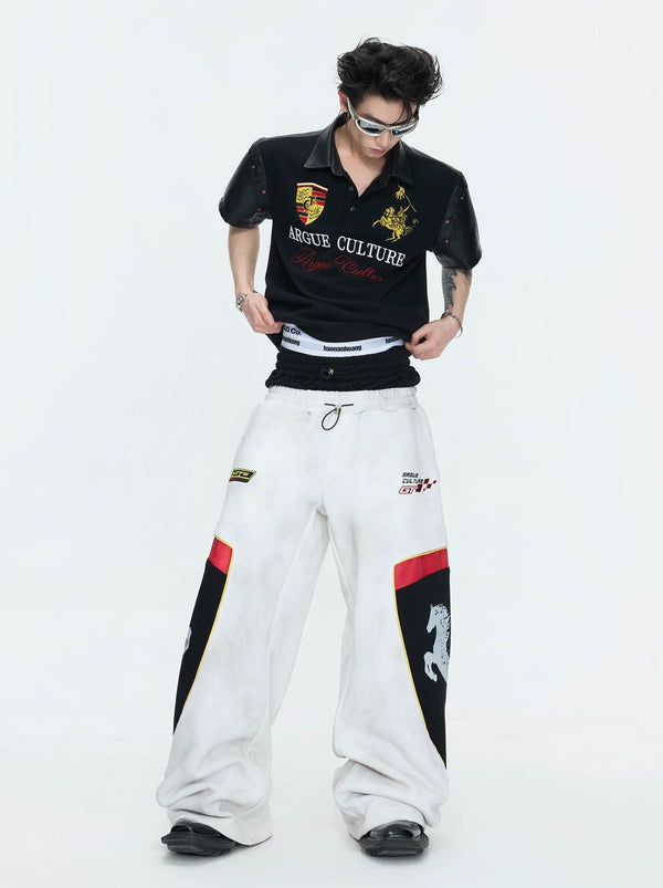 Double-Waist Embroidered Baggy Sweatpants — White - Pants — styling view 3