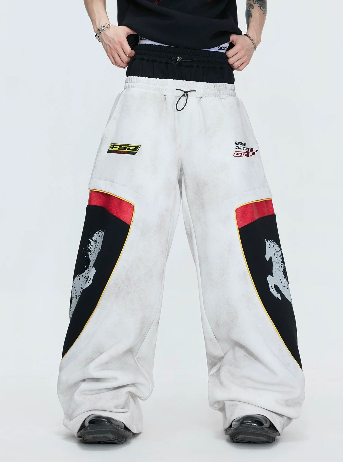 Double-Waist Embroidered Baggy Sweatpants — White - Pants — detail view 3
