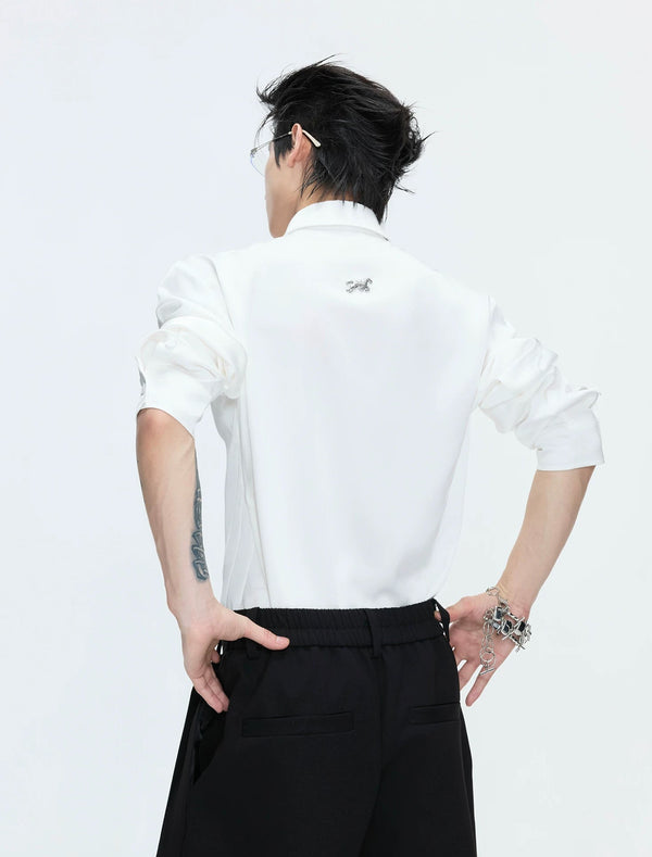 Satin-Finish Waist-Shaped Shirt — White — back