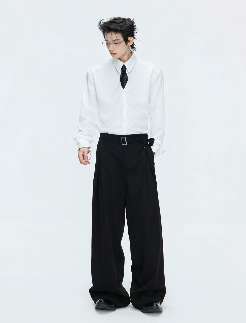 Satin-Finish Waist-Shaped Shirt — White — styling view 7