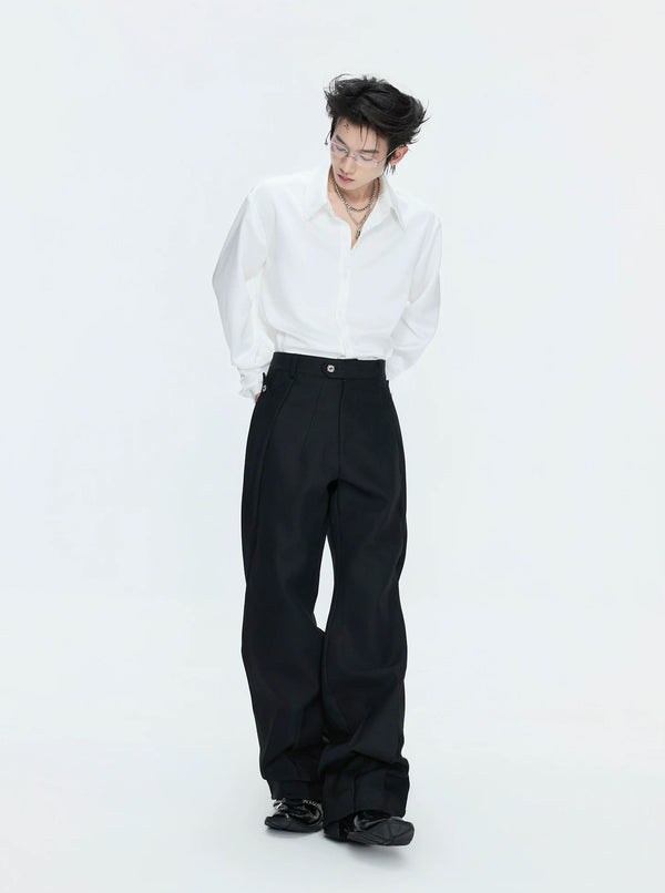 Layered V-Neck Waist-Shaped Blazer Set — Black - Pants — styling view 1