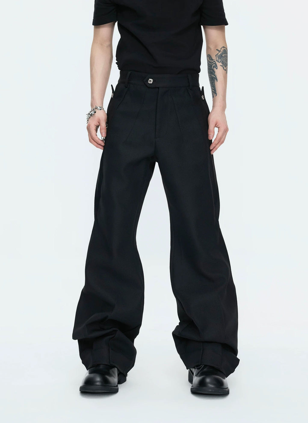 Layered V-Neck Waist-Shaped Blazer Set — Black - Pants — styling view 3
