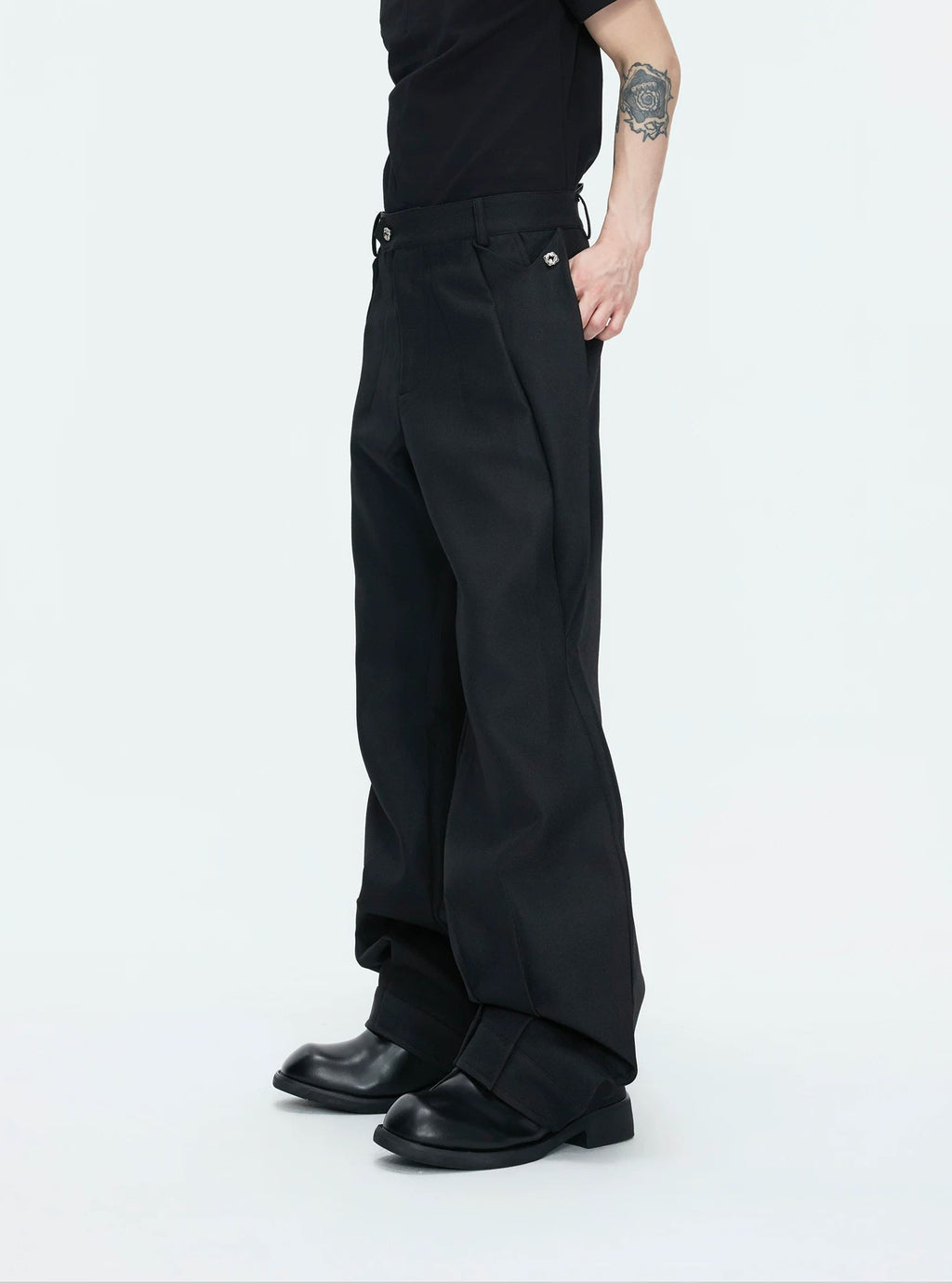 Layered V-Neck Waist-Shaped Blazer Set — Black - Pants — styling view 4