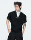 Layered Contrast-Collar Boxy T-Shirt — Black - Top — styling view 1