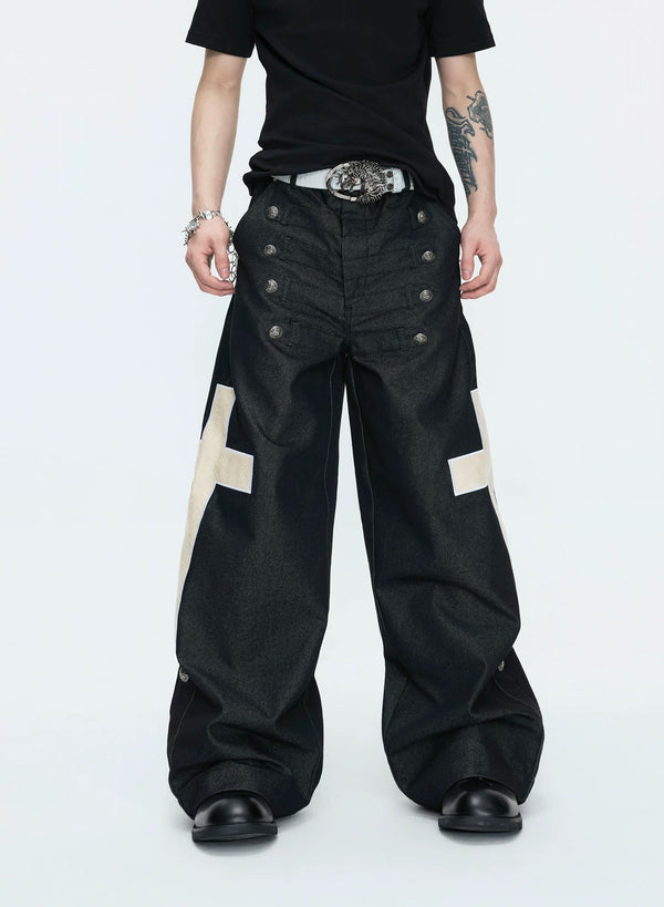 Double-Breasted Contrast-Collar Polo Set — Black - Pants — styling view 1