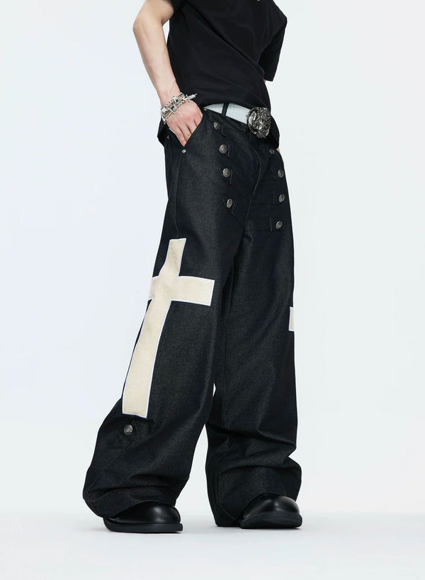 Double-Breasted Contrast-Collar Polo Set — Black - Pants — styling view 2