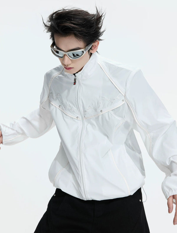 Embroidered Stand-Collar Lightweight Jacket — White - Top — styling view 4