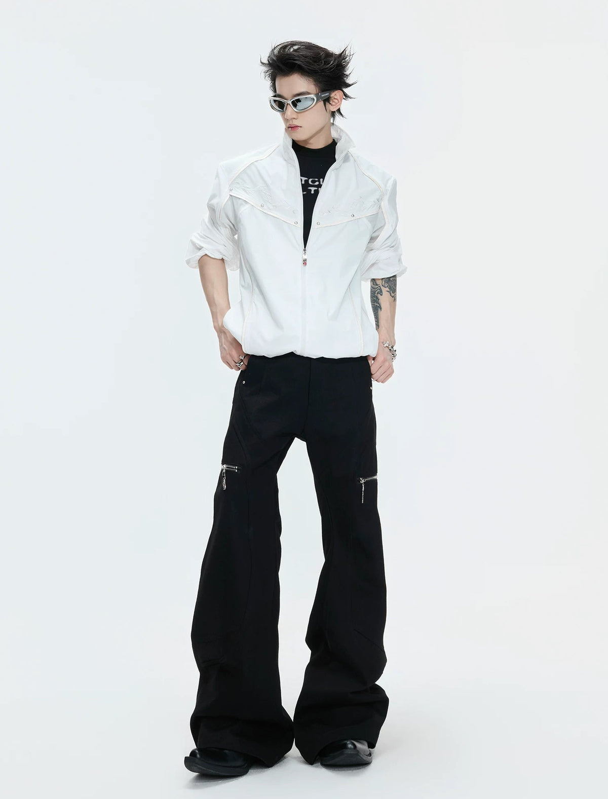 Embroidered Stand-Collar Lightweight Jacket — White - Top — styling view 7