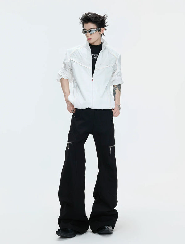 Embroidered Stand-Collar Lightweight Jacket — White - Top — styling view 7