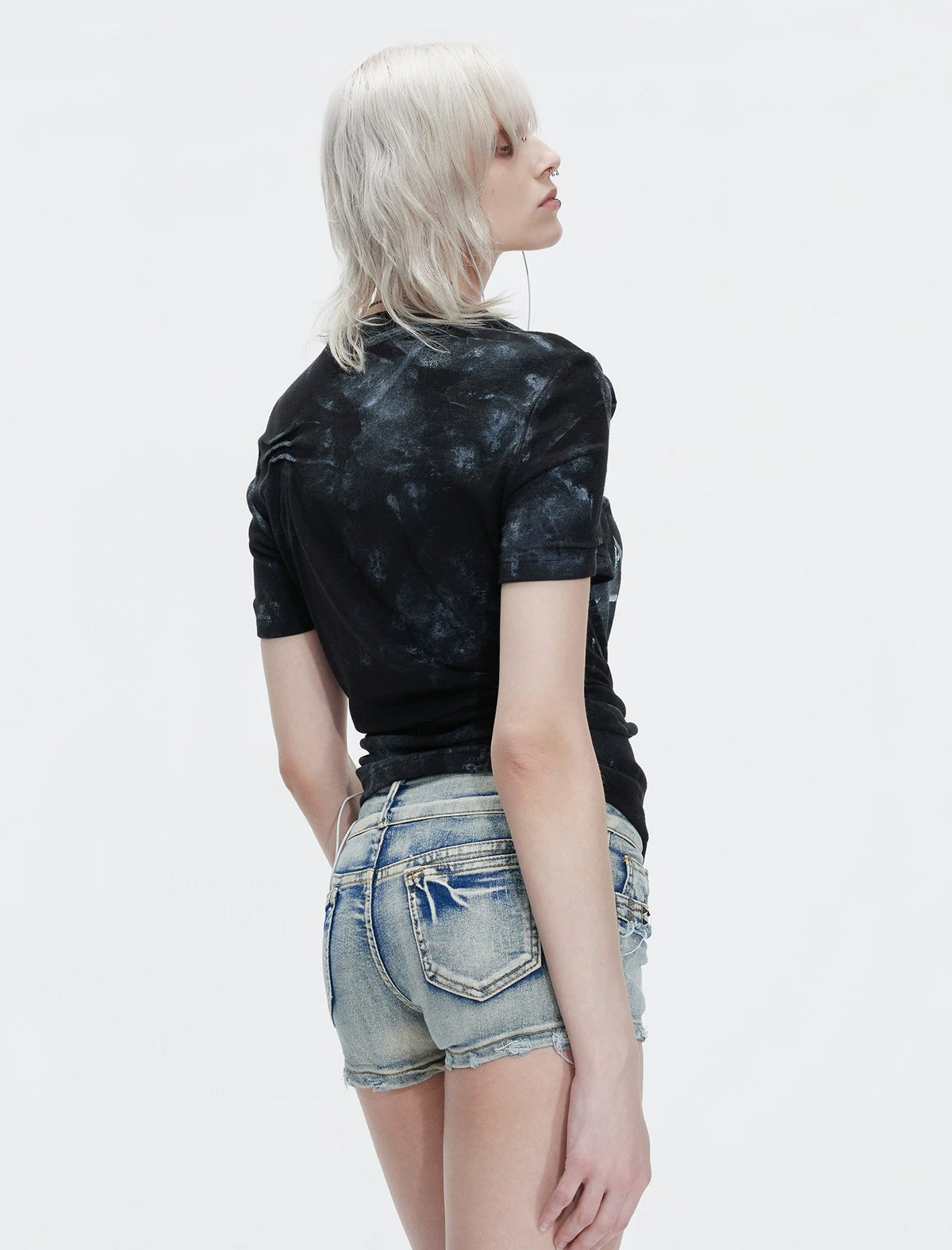 Distressed Cross Studded Fitted T-Shirt — Black — back view 2