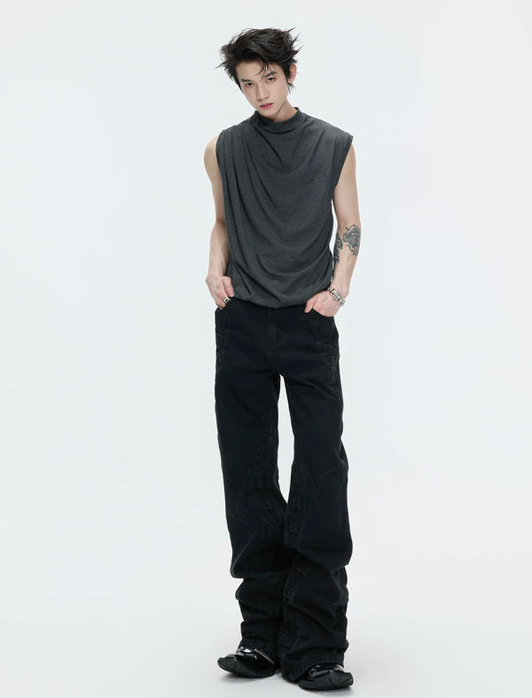 Embroidered Relaxed Tank Top — Gray - Top — styling view 1