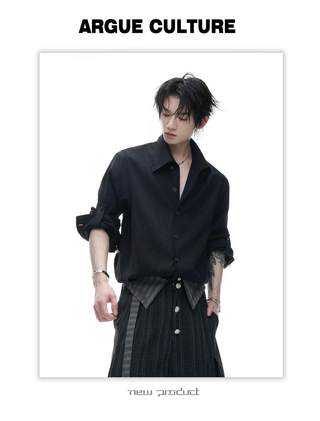 Textured Relaxed Shirt — Black — styling view 1