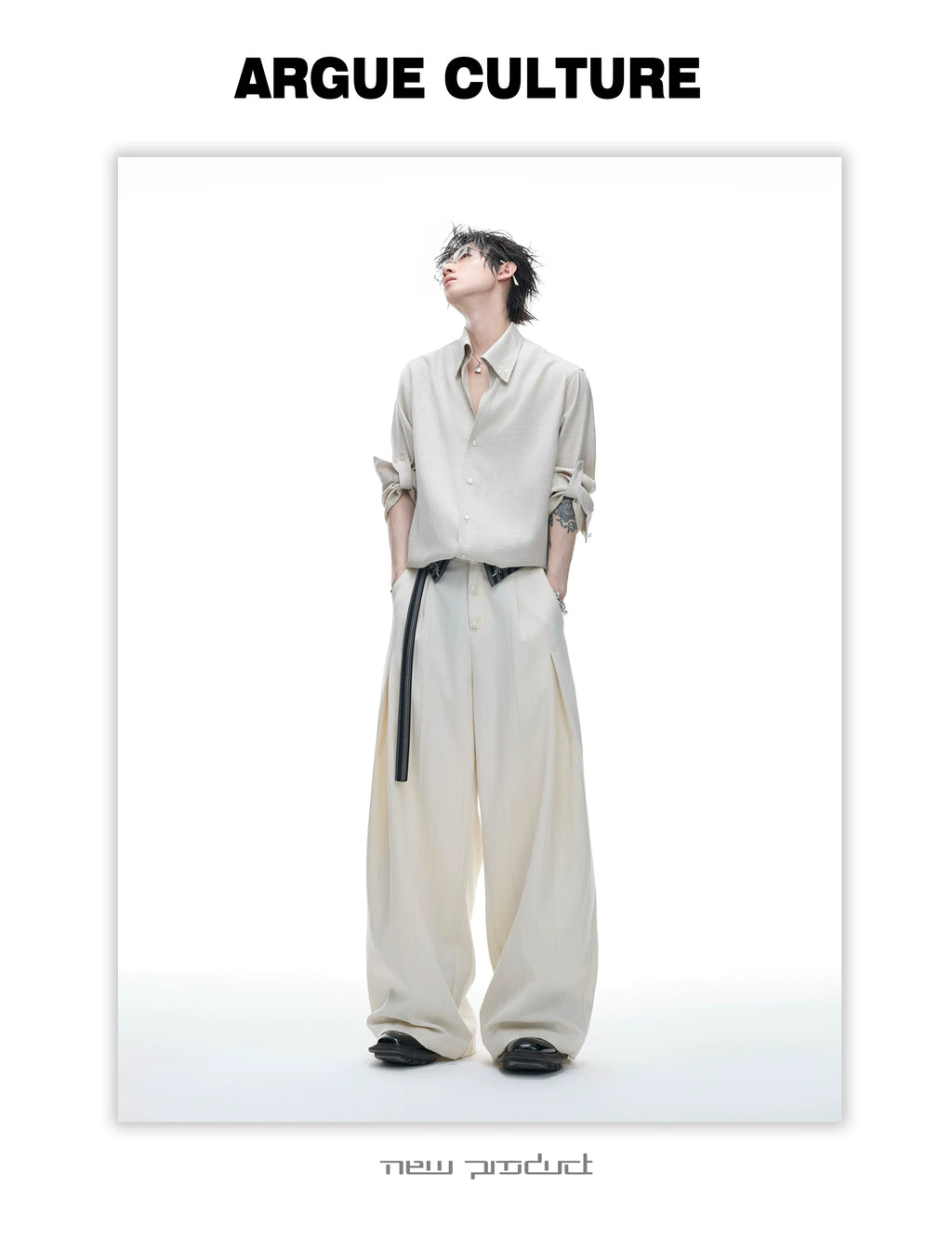 Textured Relaxed Shirt — Khaki — styling view 2