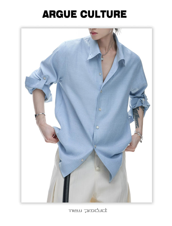 Textured Relaxed Shirt — Blue — styling view 1
