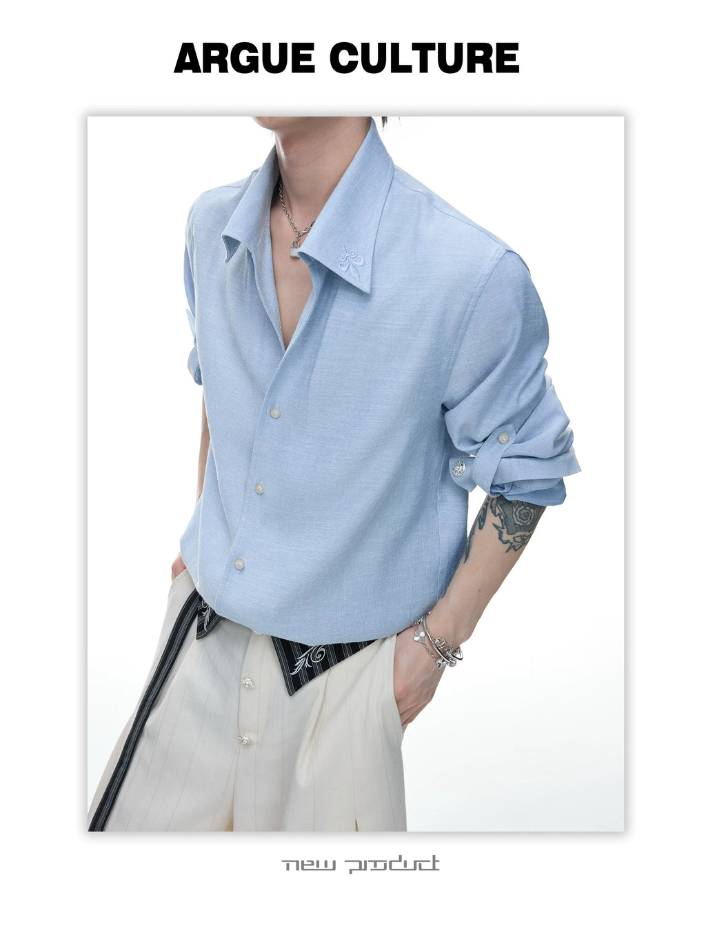 Textured Relaxed Shirt — Blue — detail