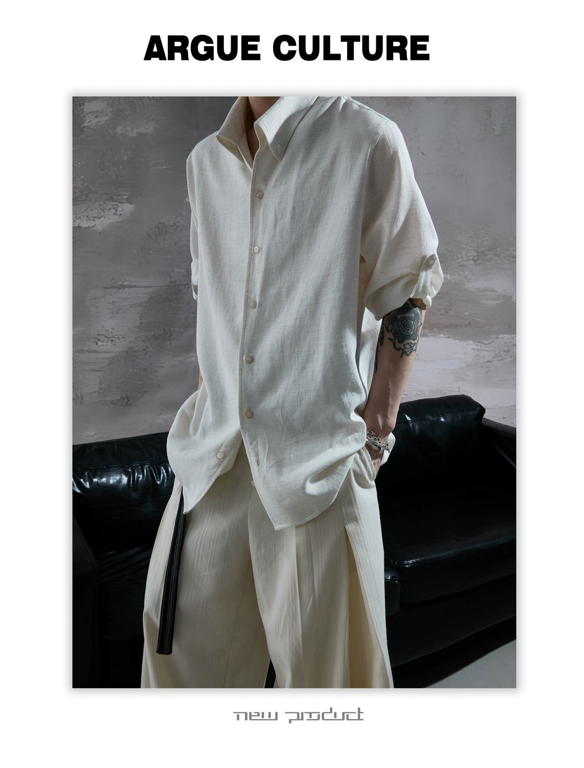 Textured Relaxed Shirt — Khaki — styling view 5