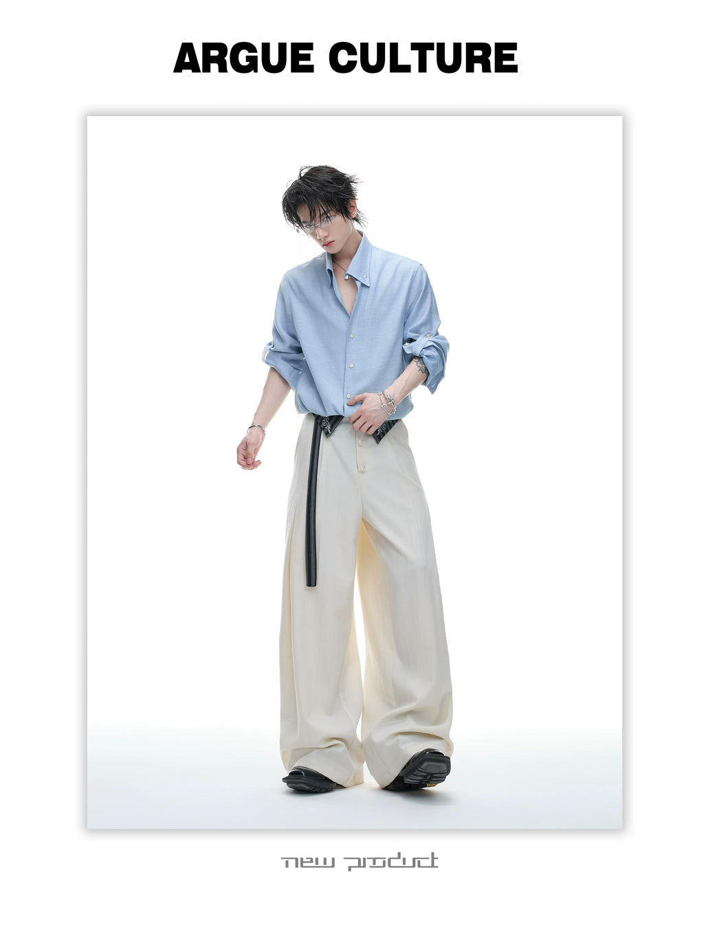 Textured Relaxed Shirt — Blue — styling view 3