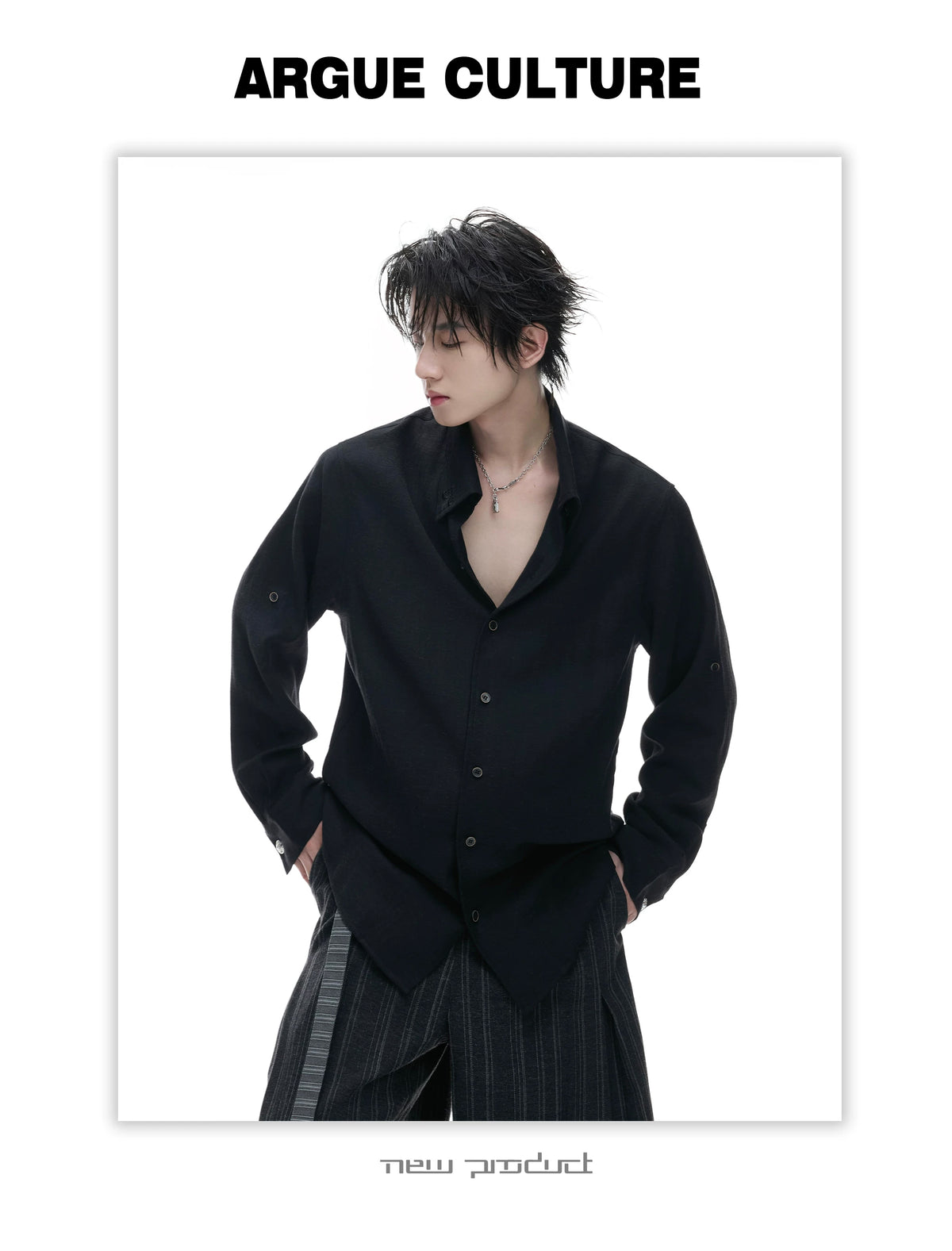 Textured Relaxed Shirt — Black — styling view 2