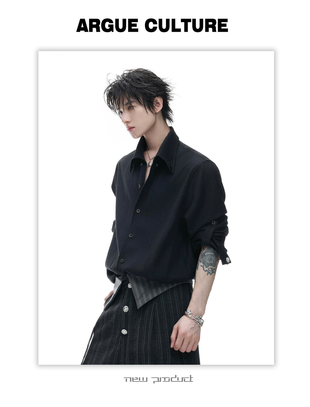 Textured Relaxed Shirt — Black — styling view 3