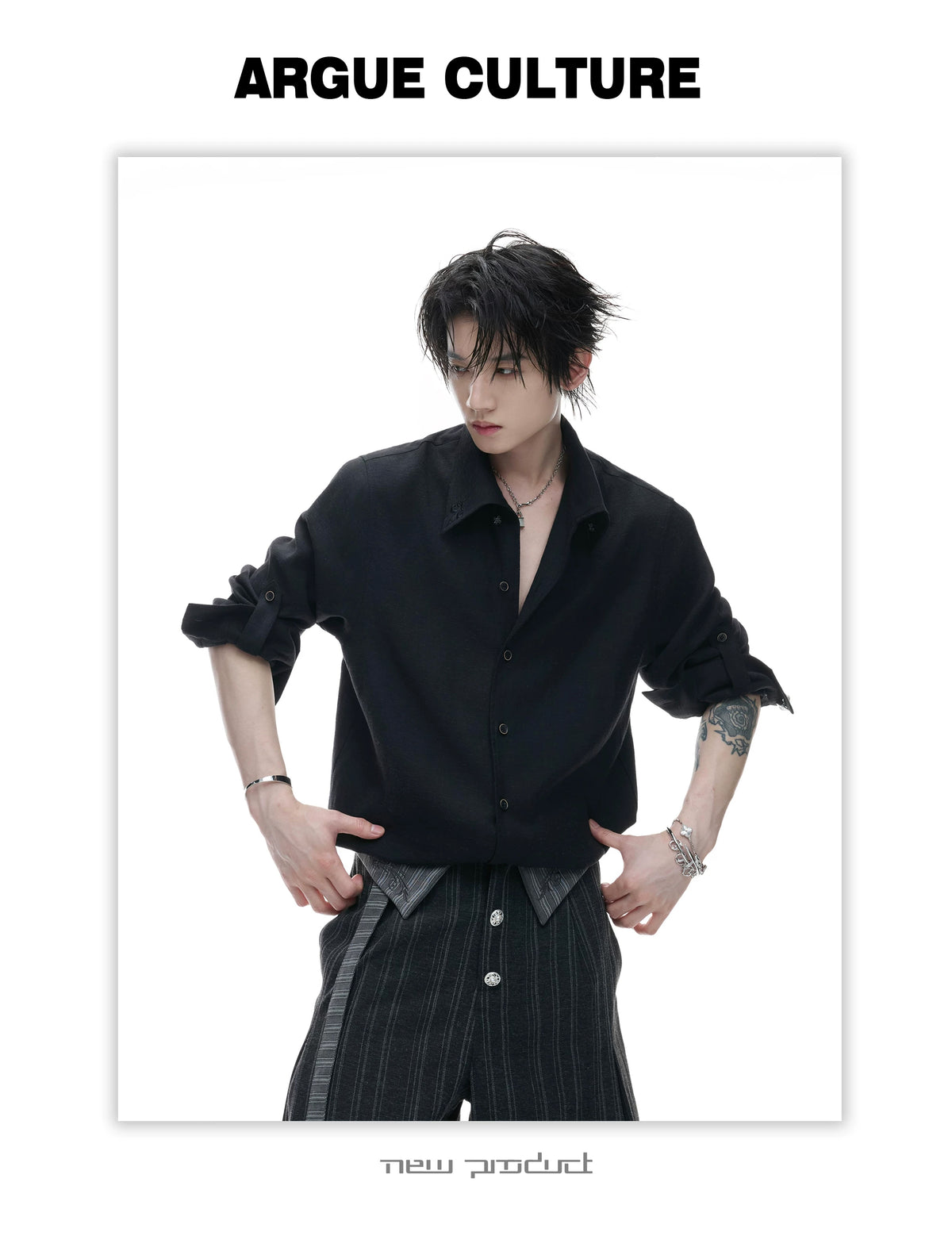 Textured Relaxed Shirt — Black — styling view 4