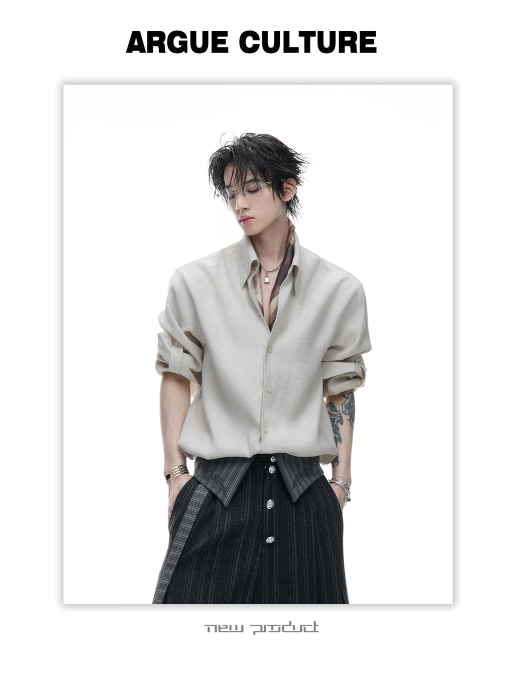 Textured Relaxed Shirt — Khaki — styling view 6