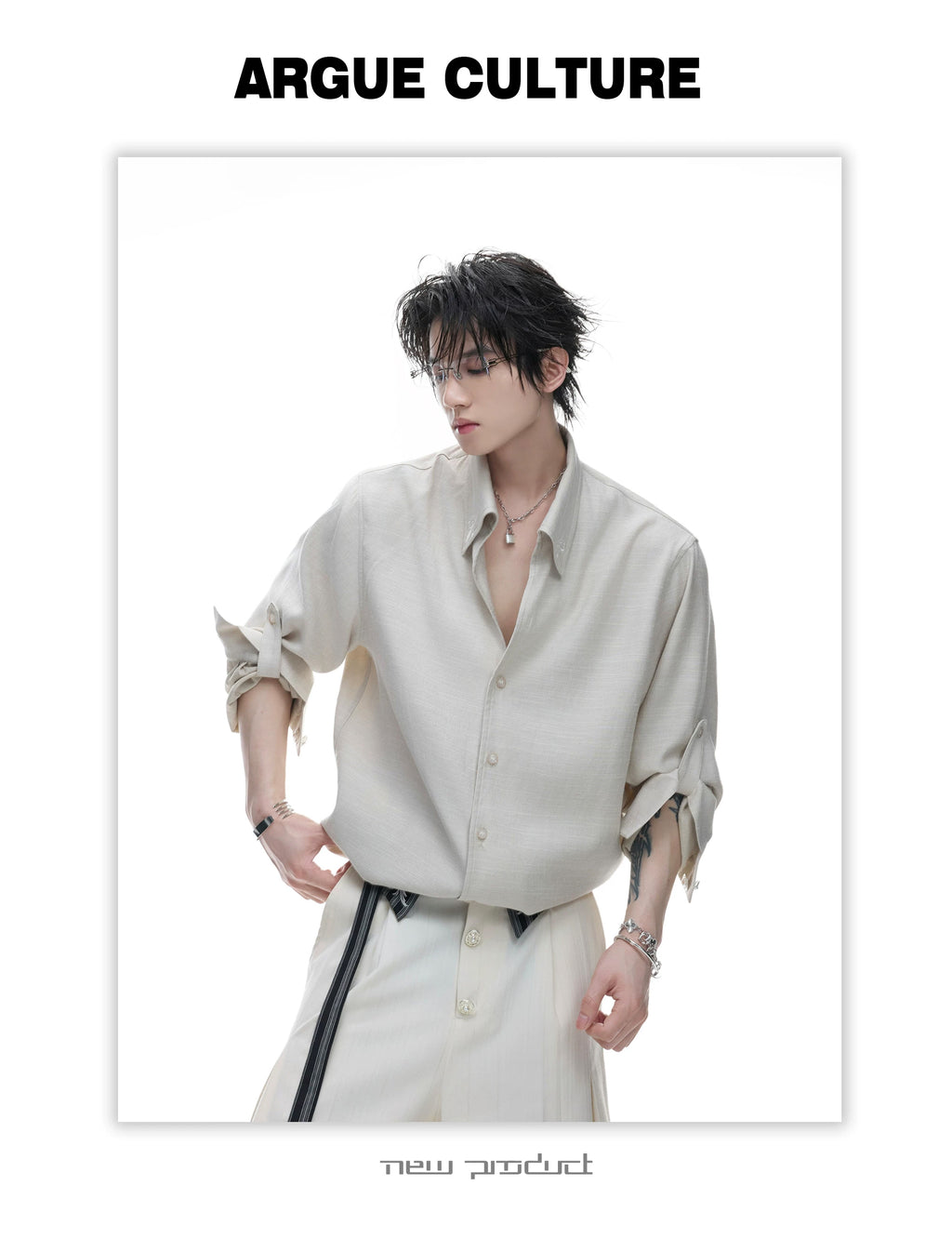 Textured Relaxed Shirt — Khaki — styling view 7