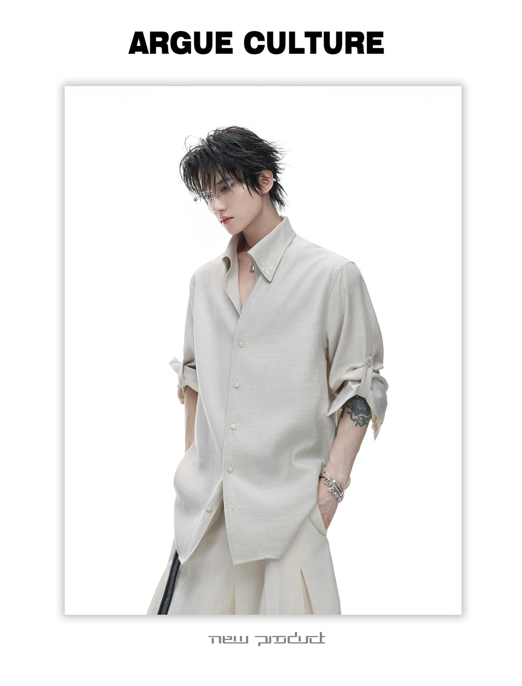 Textured Relaxed Shirt — Khaki — styling view 8
