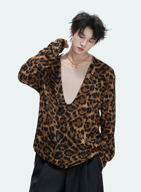 Layered Deep-V Leopard Long-Sleeve Top — Option 1 - Top — styling view 2