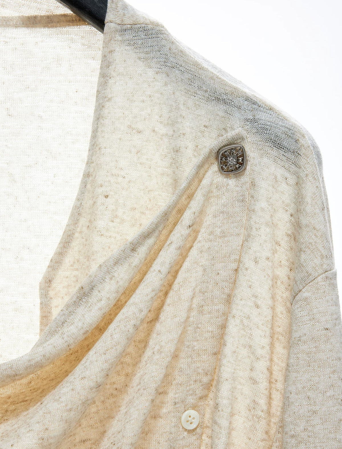 Asymmetric-Button Textured Long-Sleeve Top — Linen - Top — detail