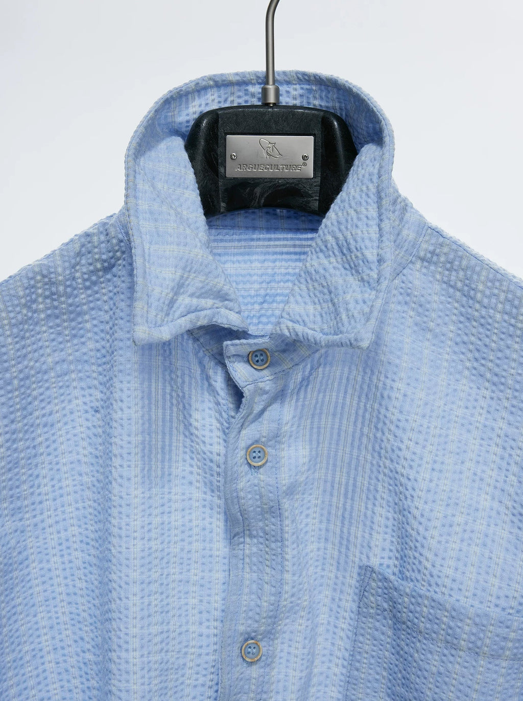 Drawstring-Hem Textured Check Shirt — Blue - Top — detail view 1