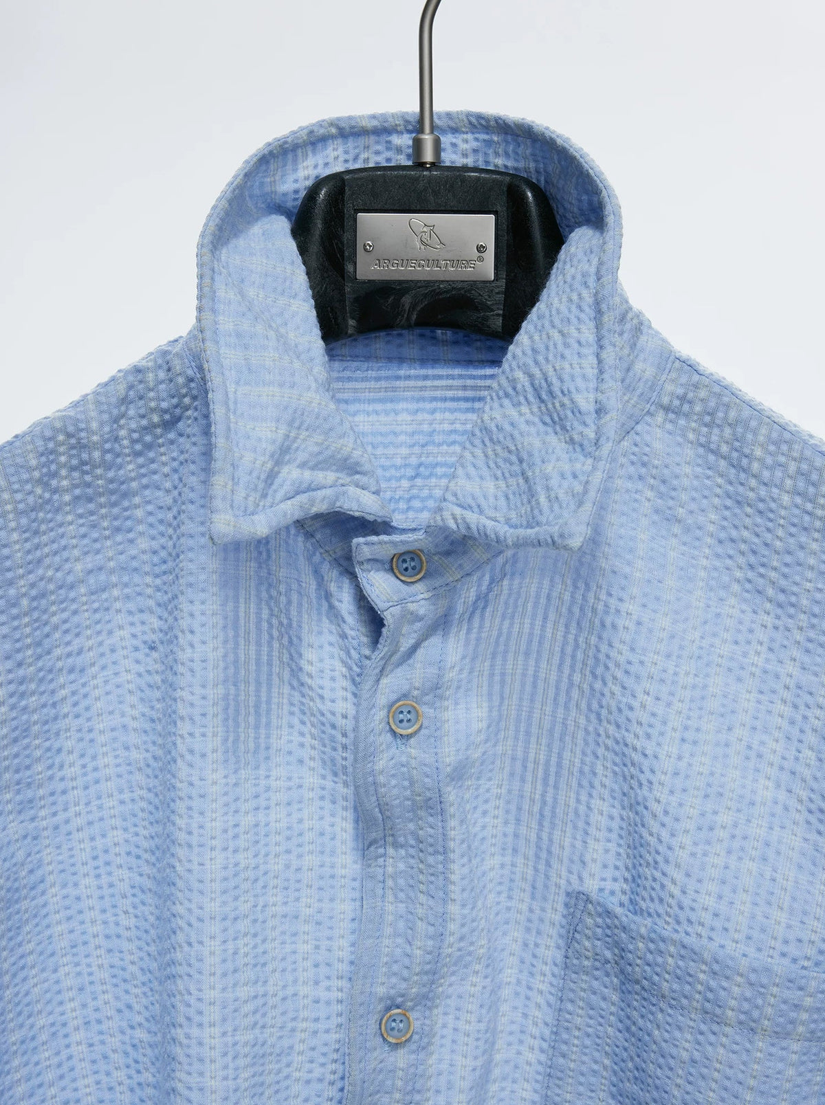 Drawstring-Hem Textured Check Shirt — Blue - Top — detail view 1