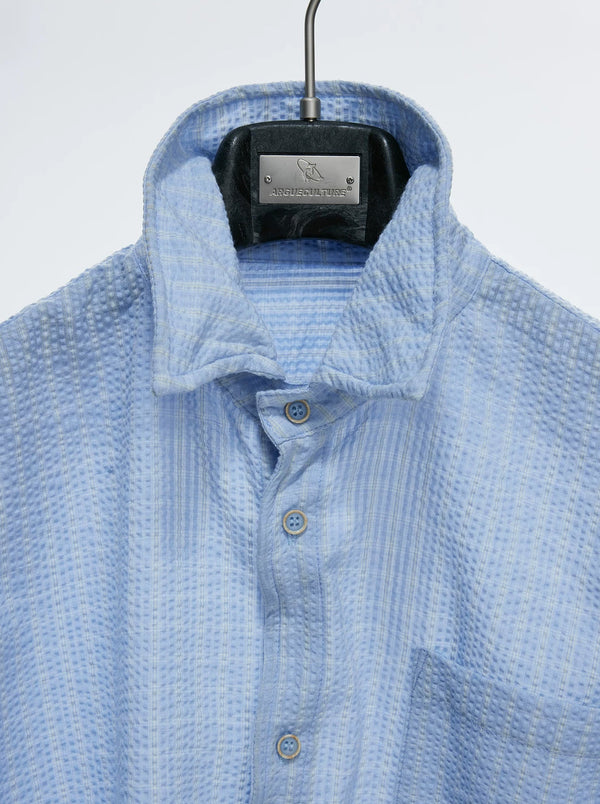 Drawstring-Hem Textured Check Shirt — Blue - Top — detail view 1