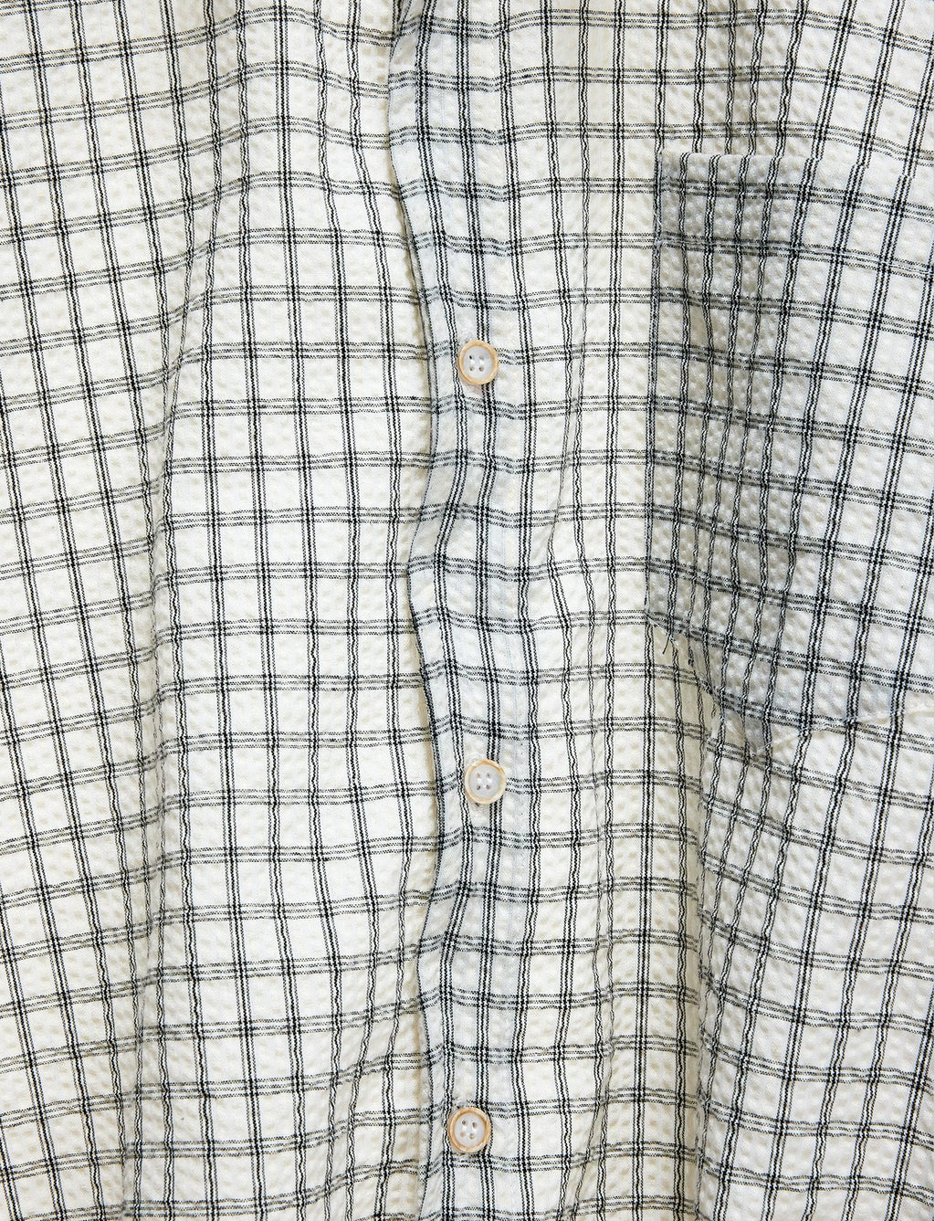 Drawstring-Hem Textured Check Shirt — Gray - Top — detail