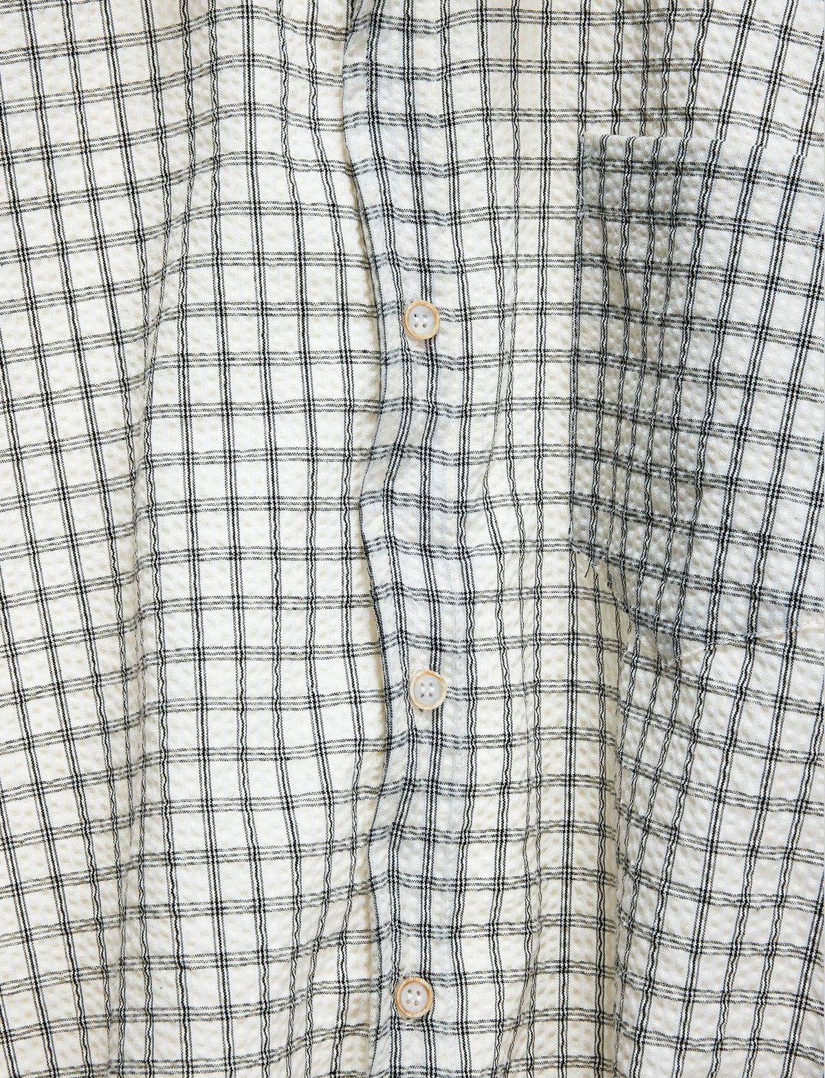 Drawstring-Hem Textured Check Shirt — Gray - Top — detail