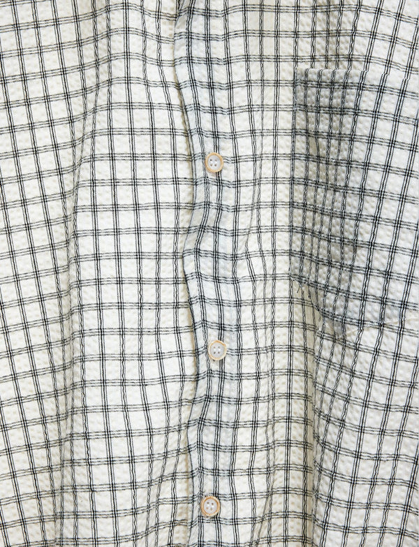 Drawstring-Hem Textured Check Shirt — Gray - Top — detail