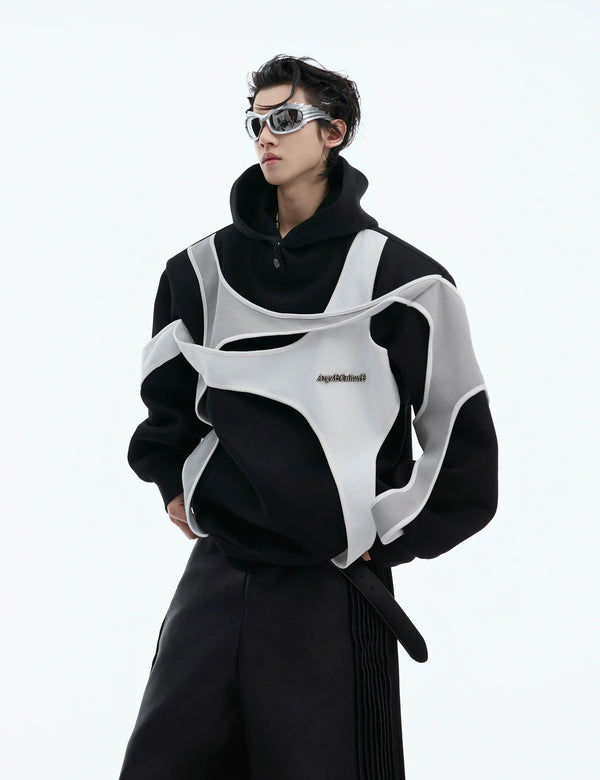 Layered Tie-Detail Padded-Shoulder T-Shirt — Black — styling view 3
