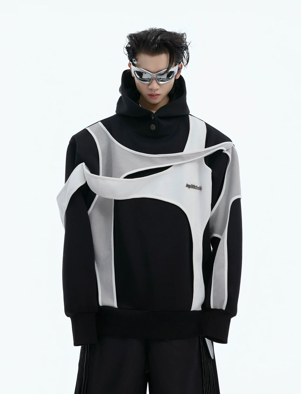 Layered Tie-Detail Padded-Shoulder T-Shirt — Black — styling view 6