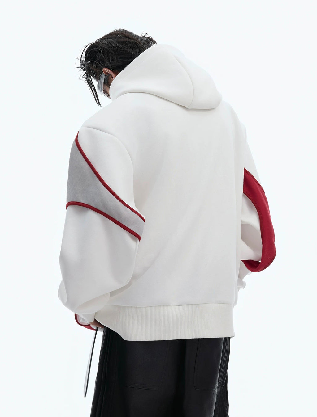 Layered Tie-Detail Padded-Shoulder T-Shirt — Red — back view 1