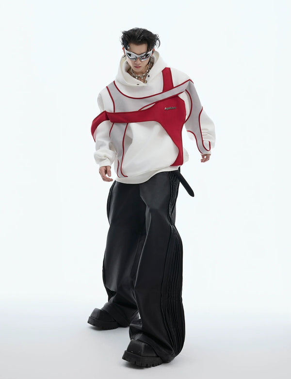 Layered Tie-Detail Padded-Shoulder T-Shirt — Red — styling view 6
