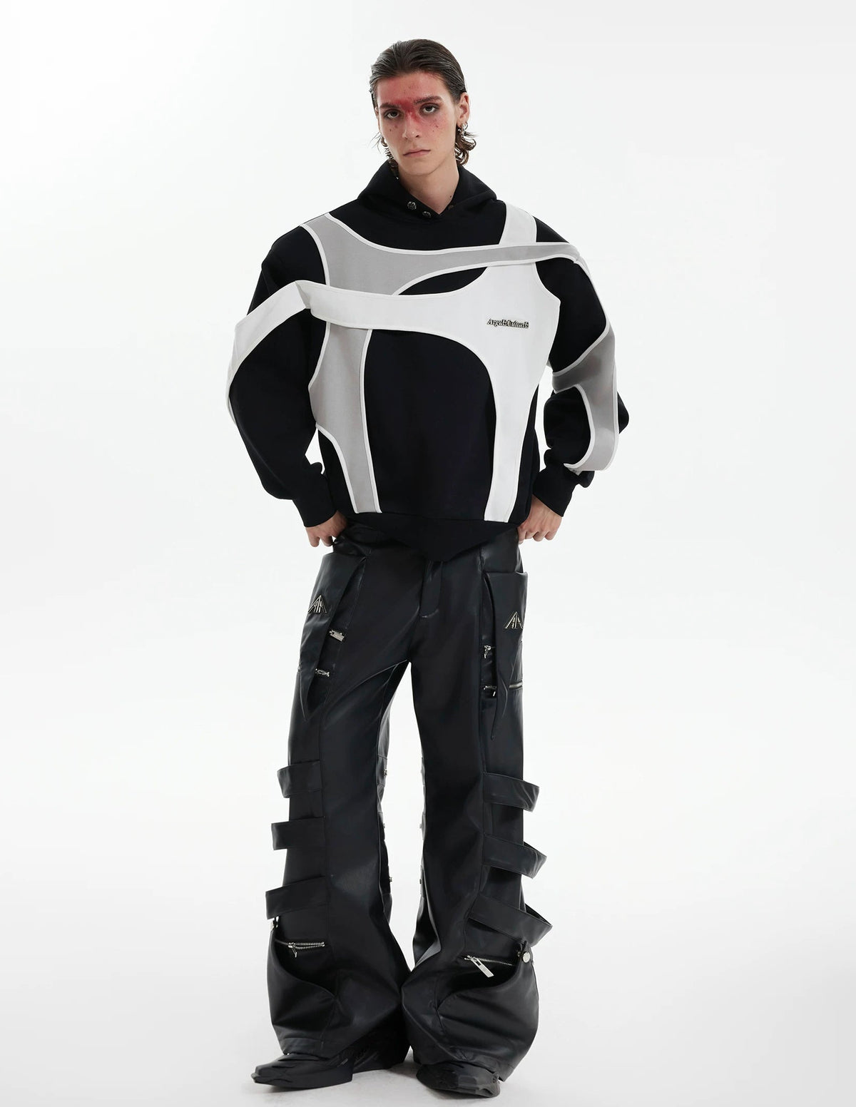 Layered Tie-Detail Padded-Shoulder T-Shirt — Black — styling view 7