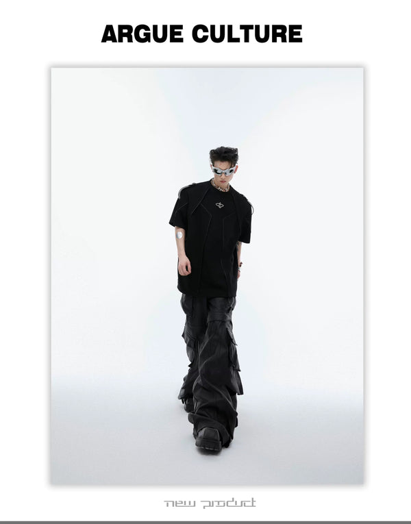 Harness-Panel Deconstructed T-Shirt — Black — styling view 2