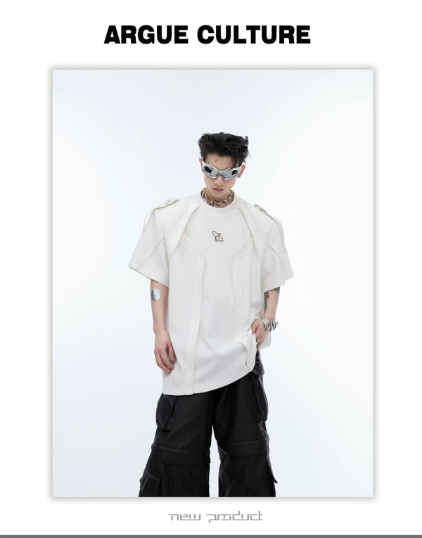 Harness-Panel Deconstructed T-Shirt — White — styling view 1