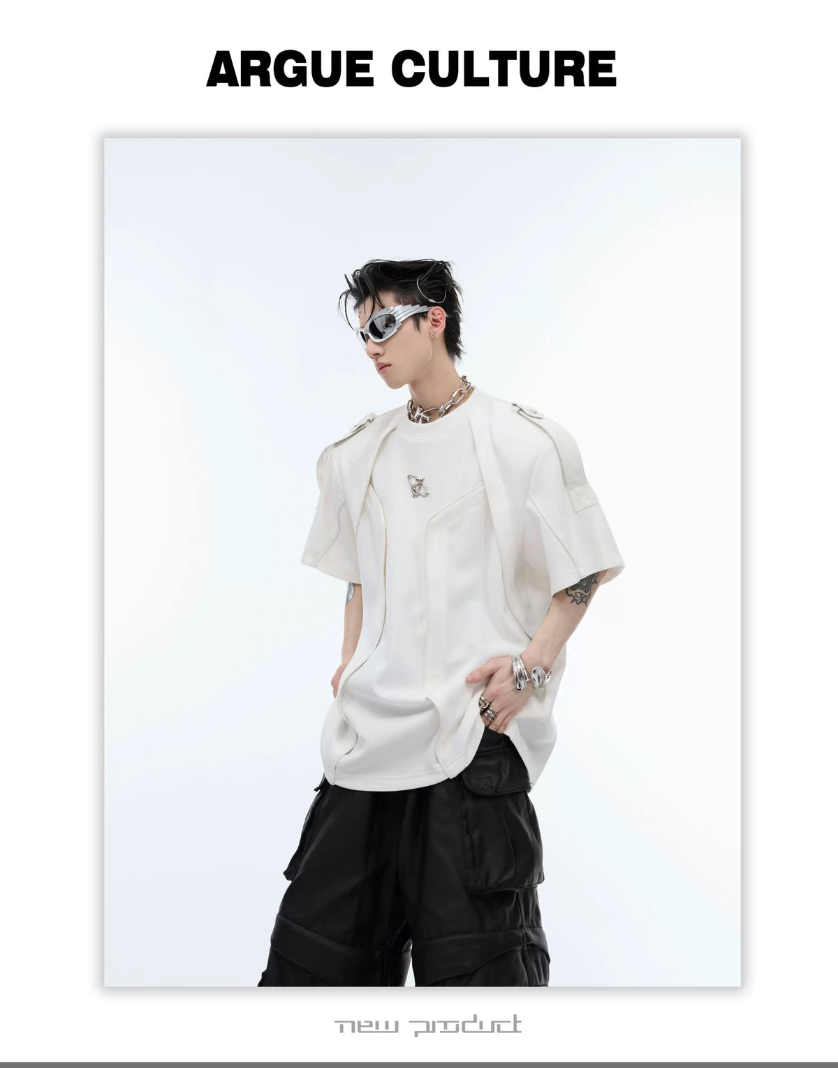 Harness-Panel Deconstructed T-Shirt — White — styling view 2
