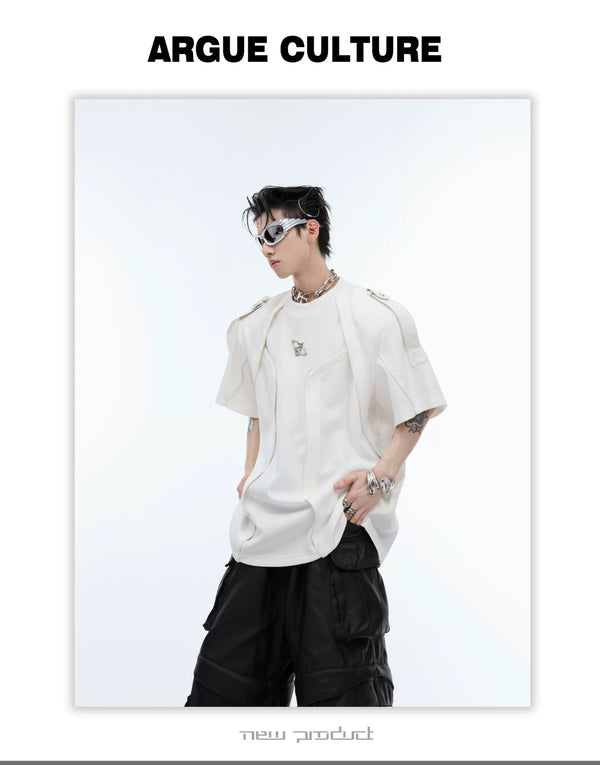 Harness-Panel Deconstructed T-Shirt — White — styling view 2
